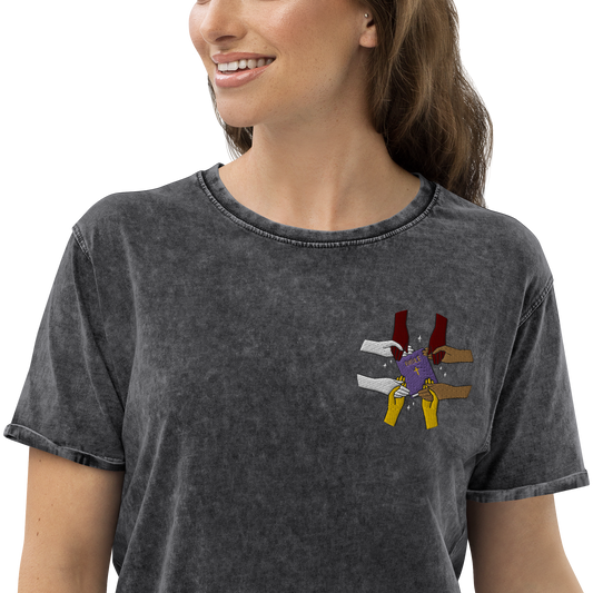 T-shirt chrétien DENIM brodé - Bible Hand (F)