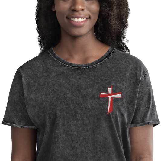 T-shirt chrétien DENIM brodé - Cross (F)
