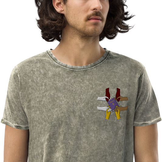 T-shirt chrétien DENIM brodé - Bible Hand
