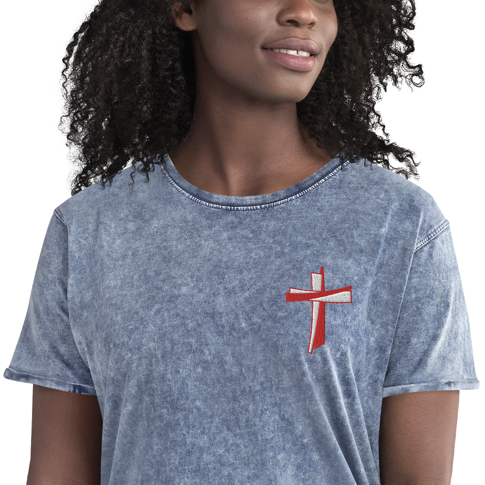 T-shirt chrétien DENIM brodé - Cross (F)