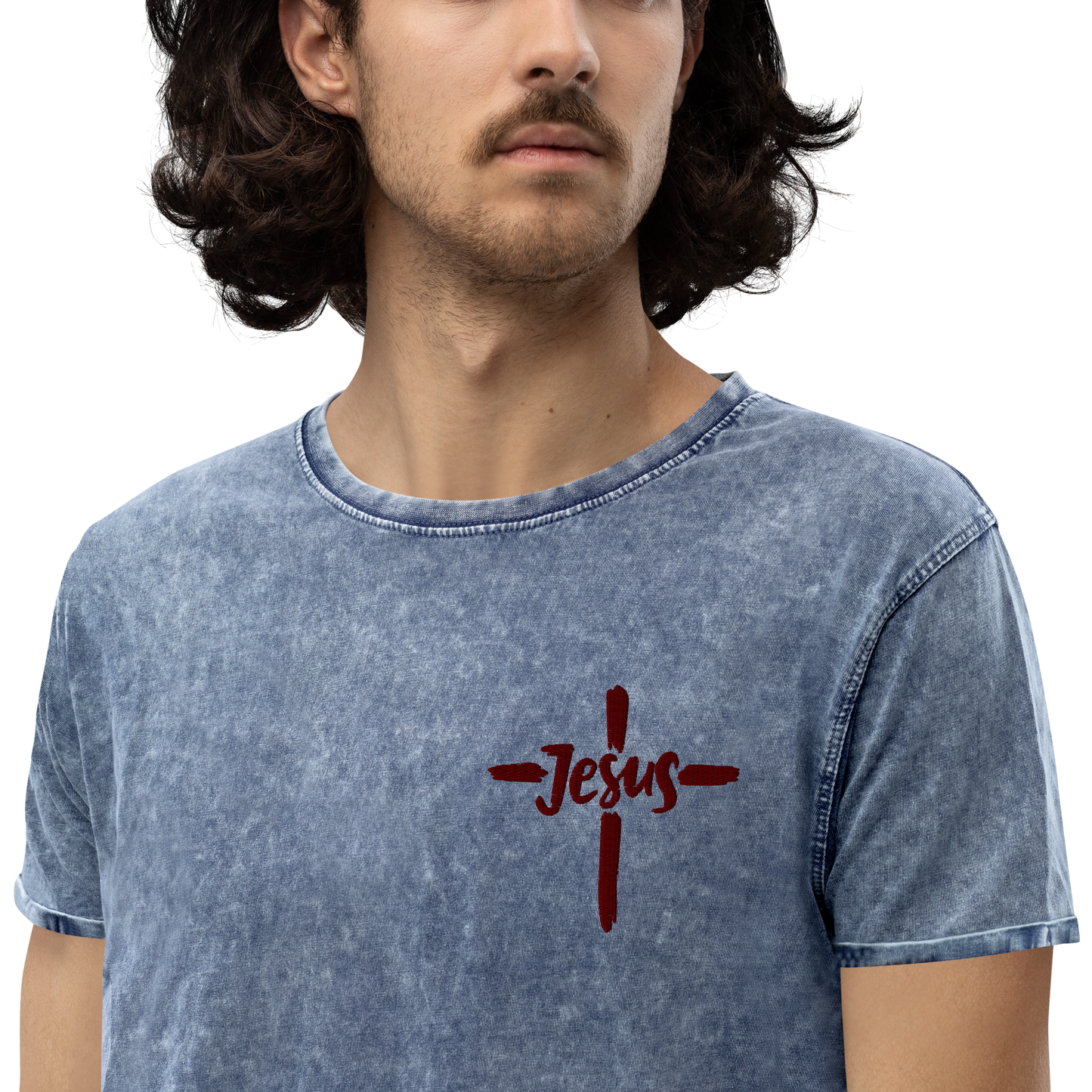 T-shirt chrétien DENIM Brodé - Jésus