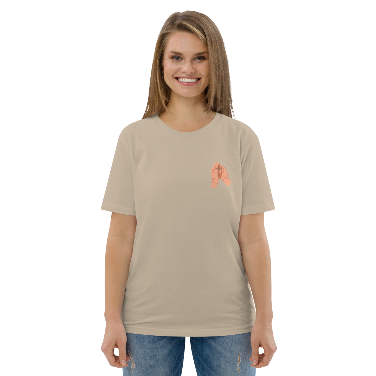 T-shirt chrétien imprimé en coton bio - Cross in hand (F)