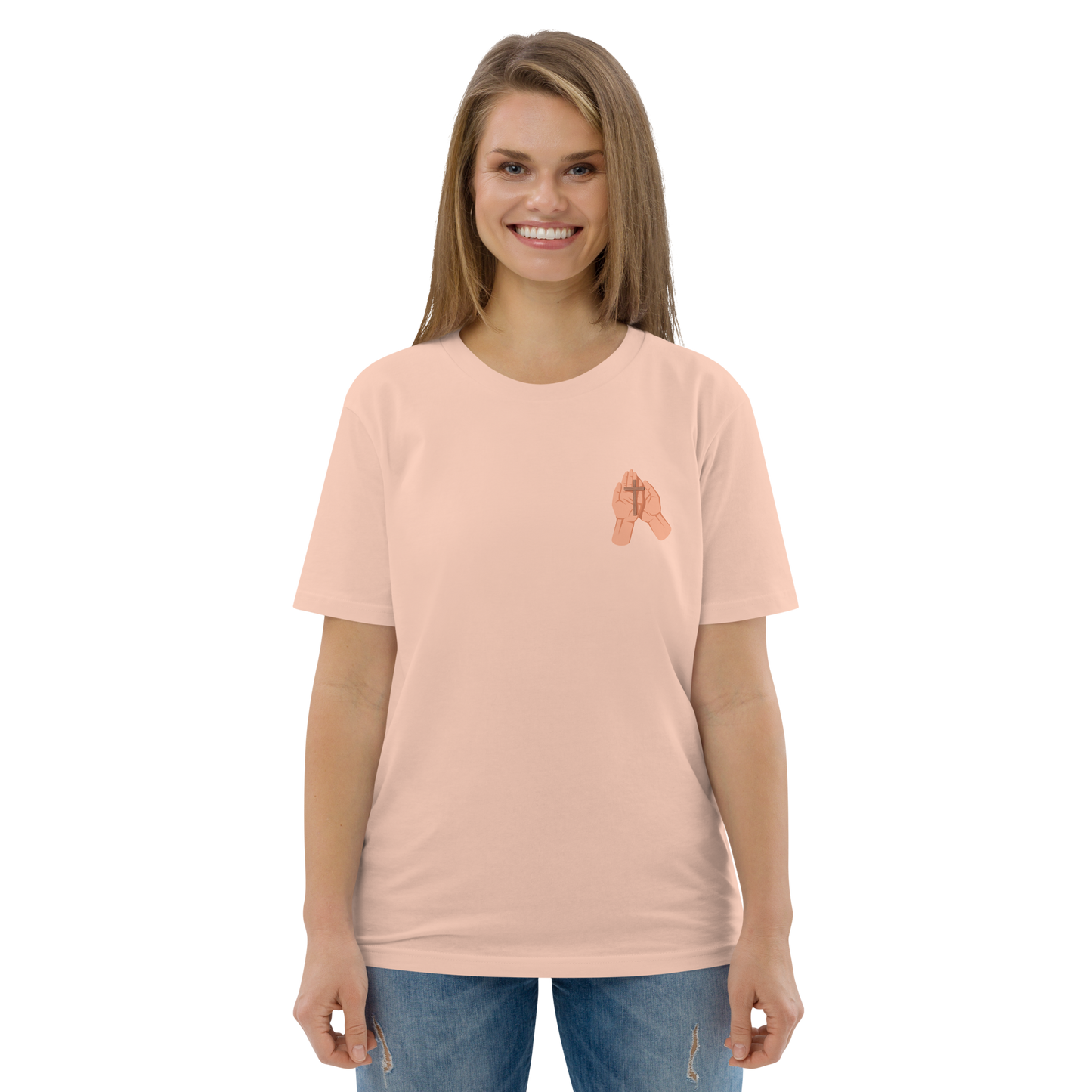 T-shirt chrétien imprimé en coton bio - Cross in hand (F)