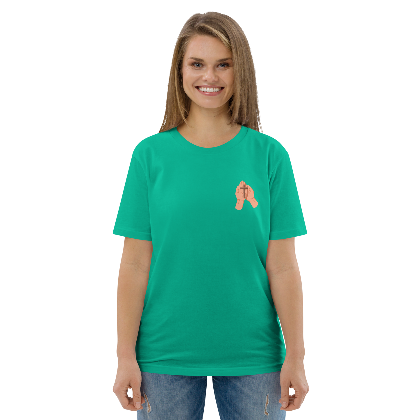 T-shirt chrétien imprimé en coton bio - Cross in hand (F)