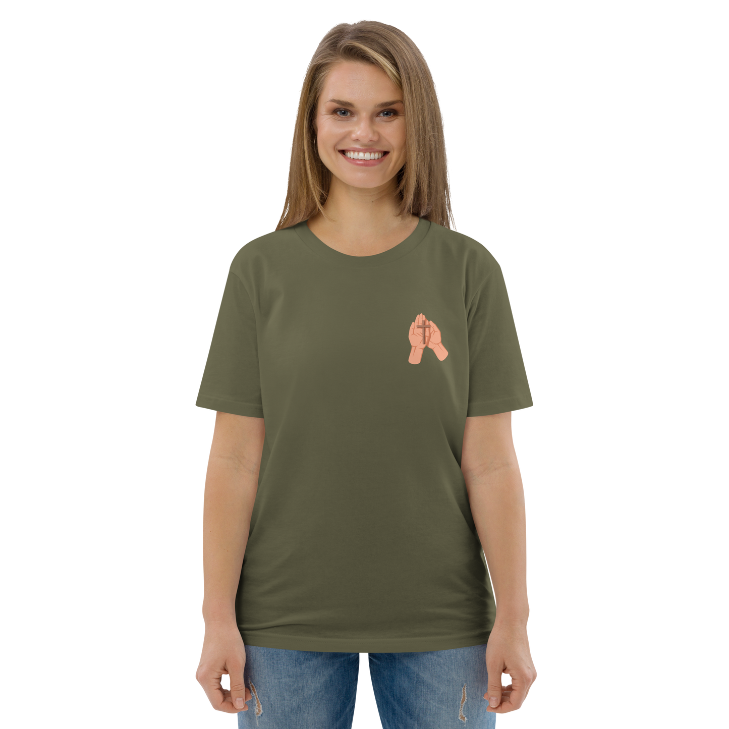 T-shirt chrétien imprimé en coton bio - Cross in hand (F)