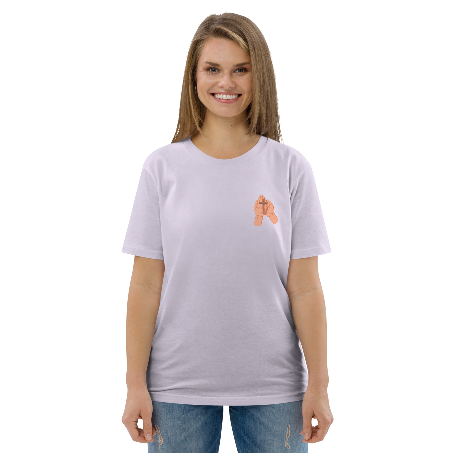 T-shirt chrétien imprimé en coton bio - Cross in hand (F)