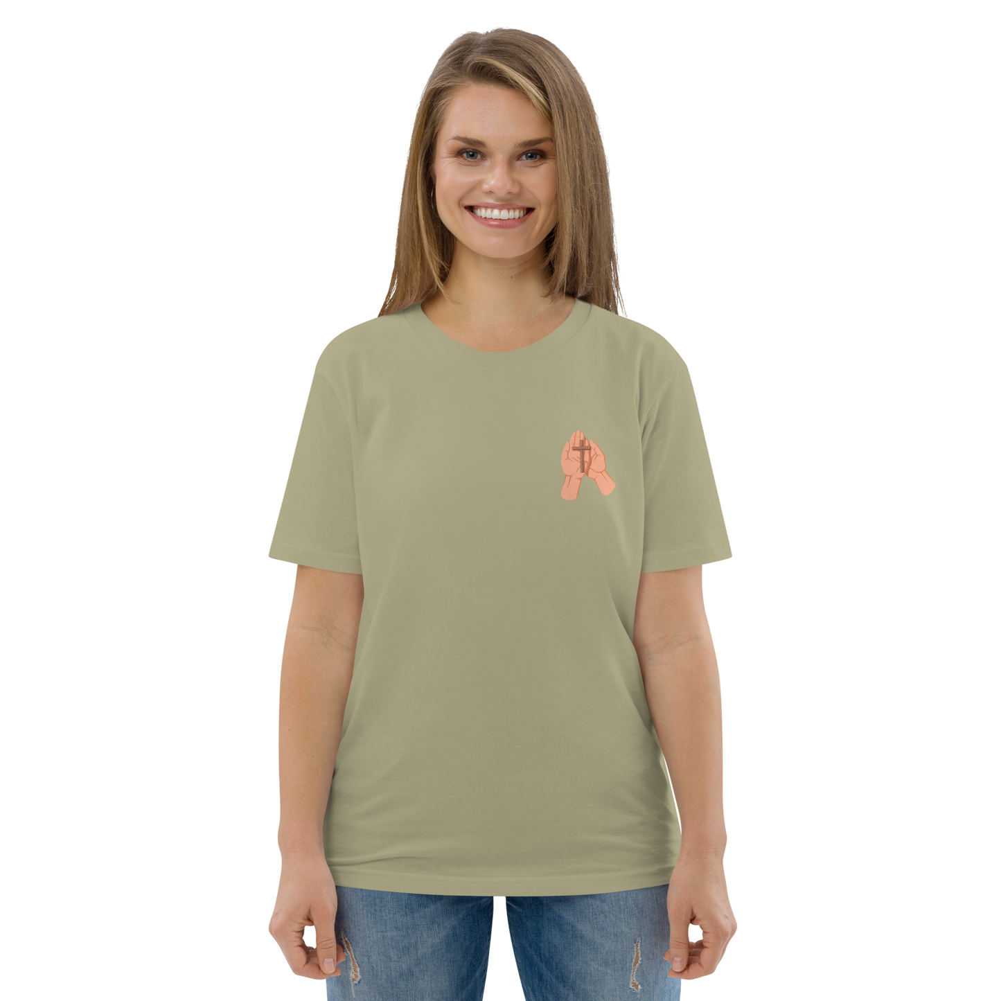 T-shirt chrétien imprimé en coton bio - Cross in hand (F)