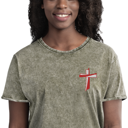 T-shirt chrétien DENIM brodé - Cross (F)