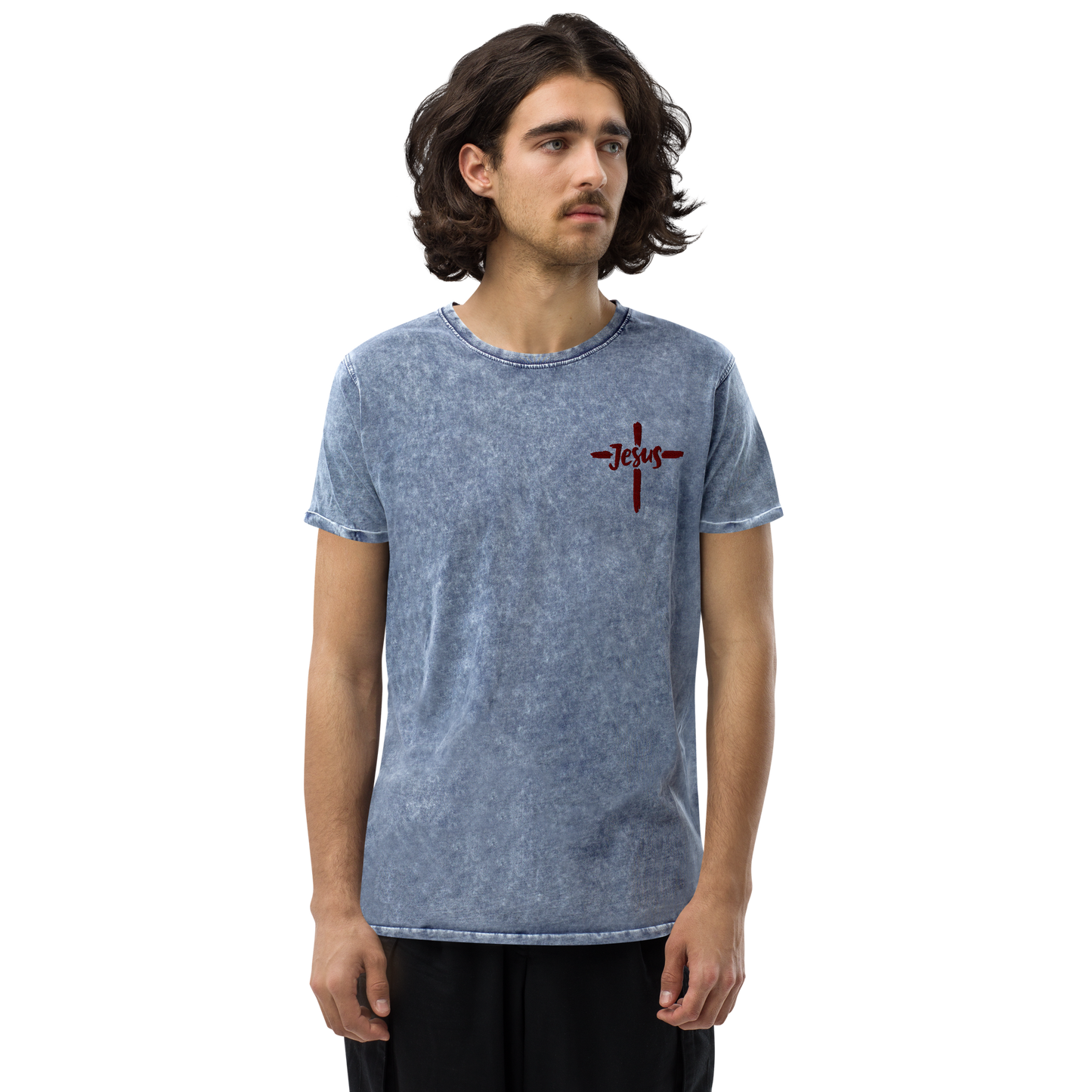 T-shirt chrétien DENIM Brodé - Jésus