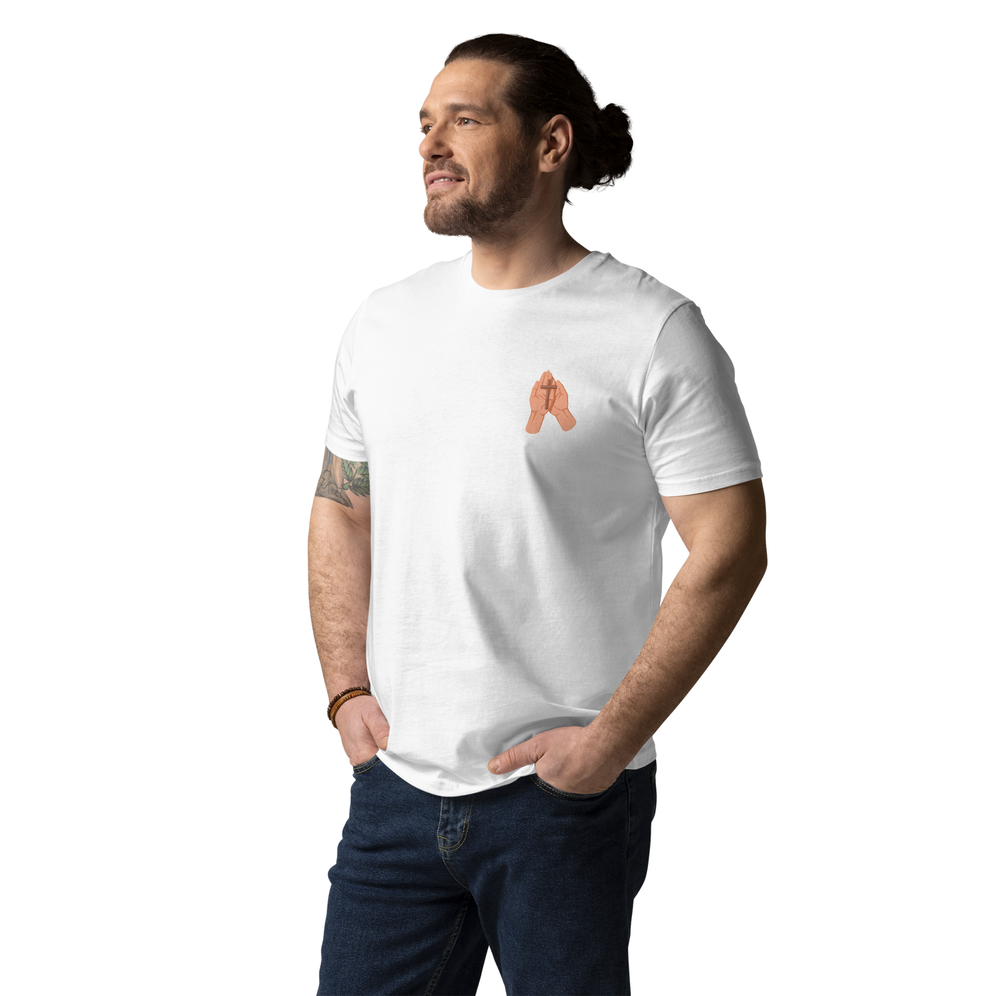 T-shirt chrétien imprimé en coton bio - Cross in hand